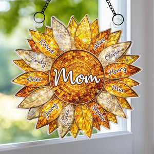 Custom Sunflower Window Hanging Suncatcher Ornament - Personalized Mother's Day Birthday Gifts For Mom, Grandma - The Sunshine Of Our Family