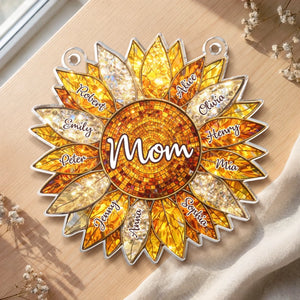 Custom Sunflower Window Hanging Suncatcher Ornament - Personalized Mother's Day Birthday Gifts For Mom, Grandma - The Sunshine Of Our Family