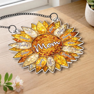 Custom Sunflower Window Hanging Suncatcher Ornament - Personalized Mother's Day Birthday Gifts For Mom, Grandma - The Sunshine Of Our Family