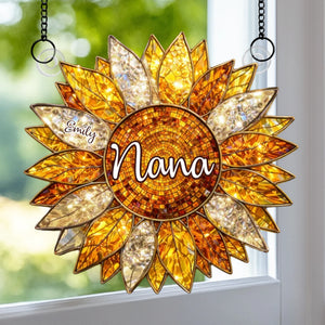 Custom Sunflower Window Hanging Suncatcher Ornament - Personalized Mother's Day Birthday Gifts For Mom, Grandma - The Sunshine Of Our Family