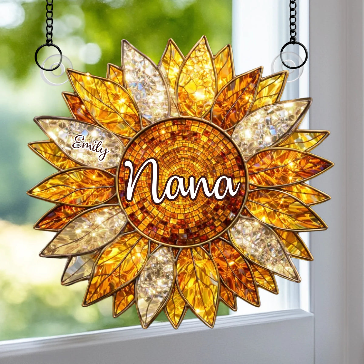 Custom Sunflower Window Hanging Suncatcher Ornament - Personalized Mother's Day Birthday Gifts For Mom, Grandma - The Sunshine Of Our Family