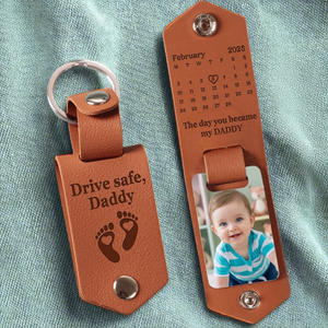 Custom Photo Engraved Leather Keychain - Personalized Baby Shower, Gender Reveal Gifts For New Moms, New Parents - Tiny Blessing Big Joy