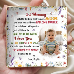 Custom Photo Full-Print Jewelry Dish - Personalized Baby Shower, Gender Reveal Gifts For New Moms, New Parents - Welcome Our Little Love