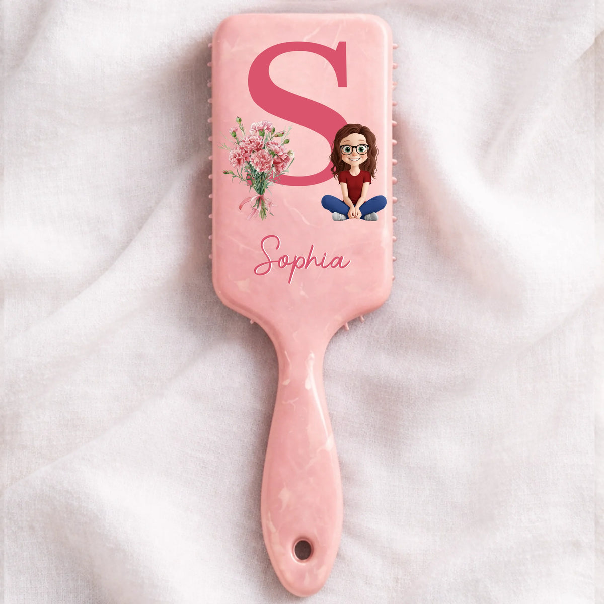 Custom Birth Month Flower Paddle Hair Brush - Personalized Thank You Birthday Gifts For Her, Friends, Sisters, Daughters, Mother, Bridesmaid - A Sweet Touch Of Her Own