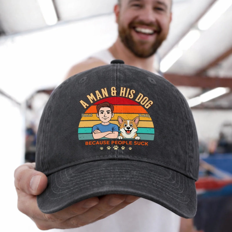 Custom Vintage Washed Denim Baseball Cap - Personalized Father's Day Birthday Gifts For Dog Lovers, Dog Dad And Mom - Pawrent Mode On