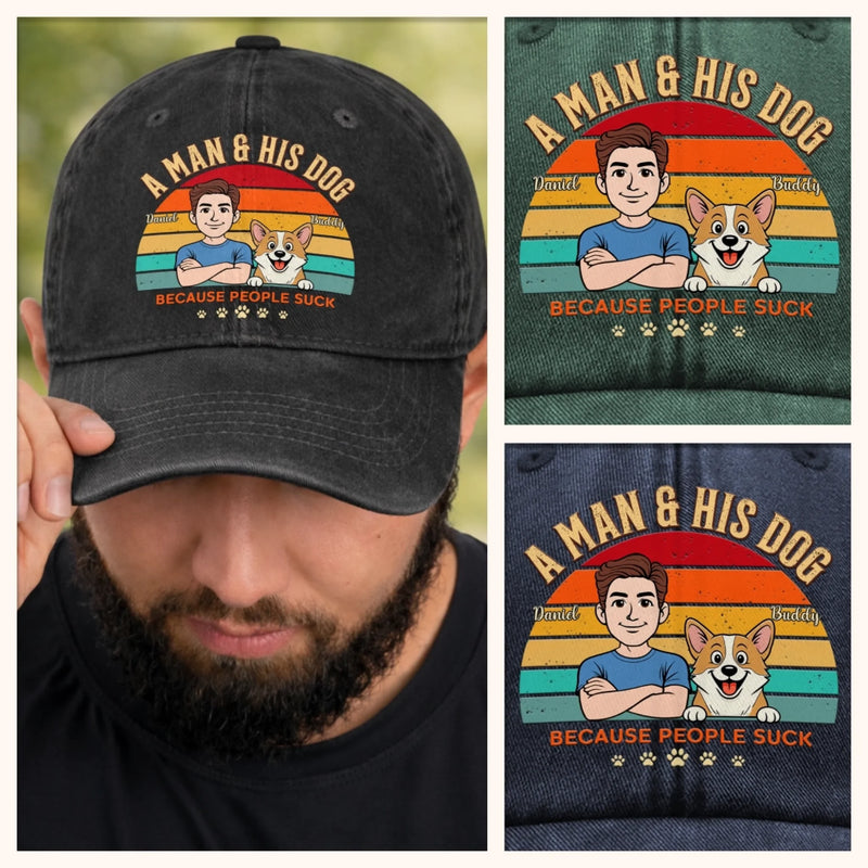 Custom Vintage Washed Denim Baseball Cap - Personalized Father's Day Birthday Gifts For Dog Lovers, Dog Dad And Mom - Pawrent Mode On