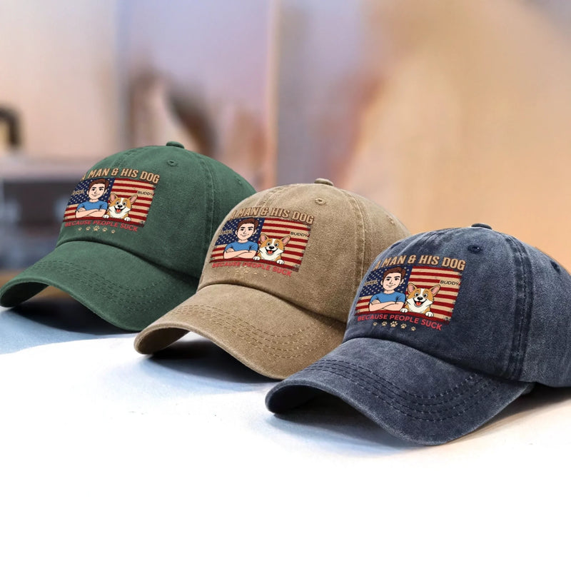 Custom Vintage Washed Denim Baseball Cap - Personalized Father's Day Birthday Gifts For Dog Lovers, Dog Dad And Mom - Loyalty Looks Like This