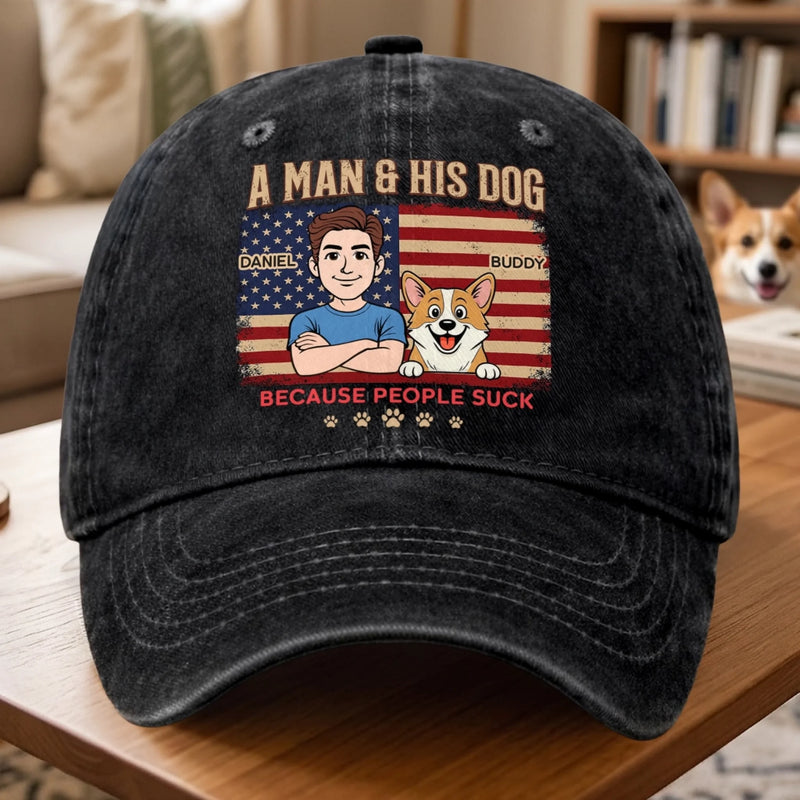 Custom Vintage Washed Denim Baseball Cap - Personalized Father's Day Birthday Gifts For Dog Lovers, Dog Dad And Mom - Loyalty Looks Like This
