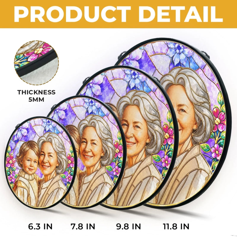 Custom Photo Stained Glass Window Hanging Suncatcher - Personalized Mother's Day Gifts For Mom, Grandma - Grandma’s Love, Forever Glowing