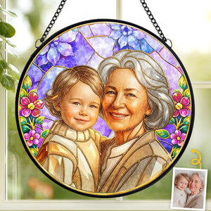 Custom Photo Stained Glass Window Hanging Suncatcher - Personalized Mother's Day Gifts For Mom, Grandma - Grandma’s Love, Forever Glowing