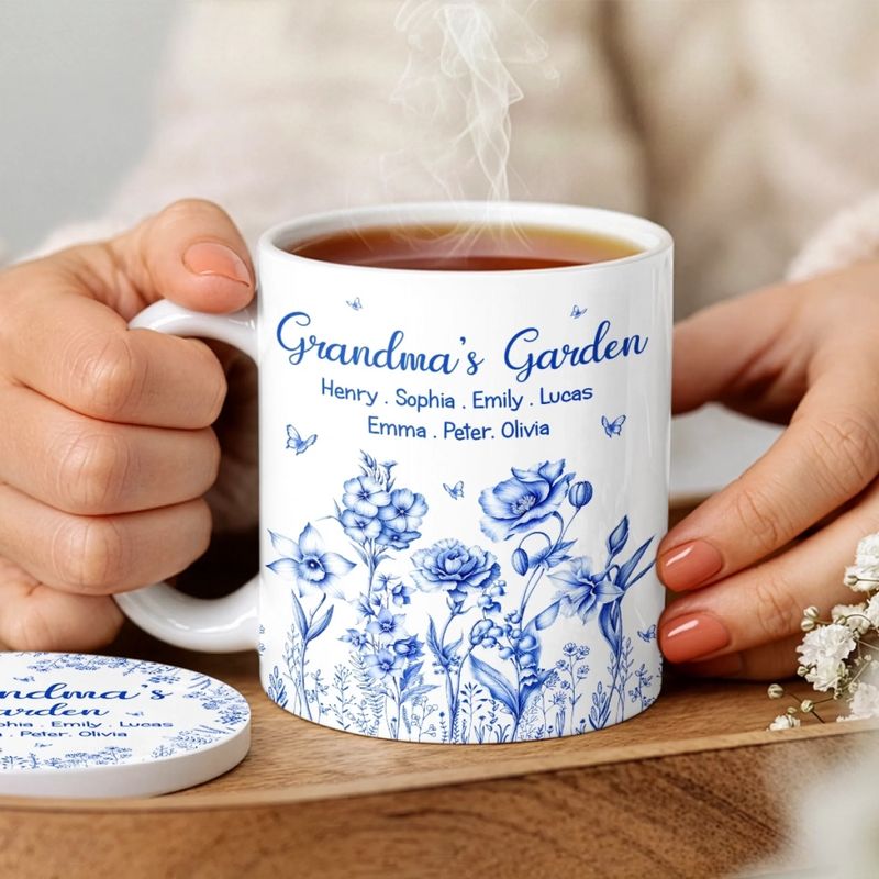 Custom 3D Inflated Effect Printed Mug And Coaster Set - Personalized Mother's Day Birthday Gifts For Mom, Grandma - Garden Of Love