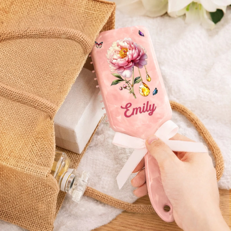 Custom Birth Month Flower Paddle Hair Brush - Personalized Thank You Graduation Birthday Gifts For Her, Friends, Sisters, Daughters, Mother, Bridesmaid - Bloom With A Little Sparkle