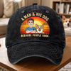 Custom Vintage Washed Denim Baseball Cap - Personalized Father's Day Birthday Gifts For Dog Lovers, Dog Dad And Mom - Peace Love Dogs