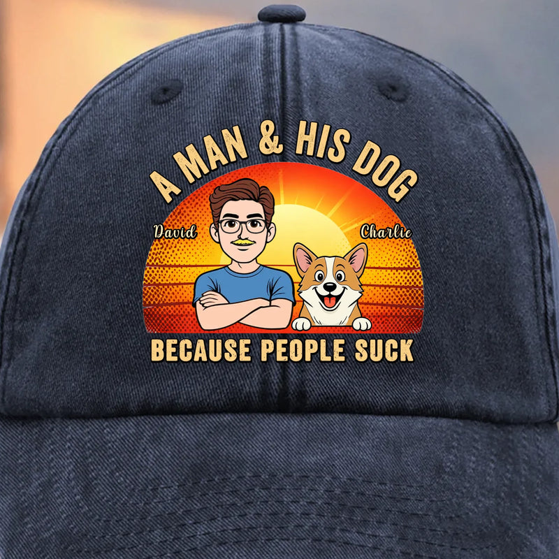 Custom Vintage Washed Denim Baseball Cap - Personalized Father's Day Birthday Gifts For Dog Lovers, Dog Dad And Mom - Peace Love Dogs