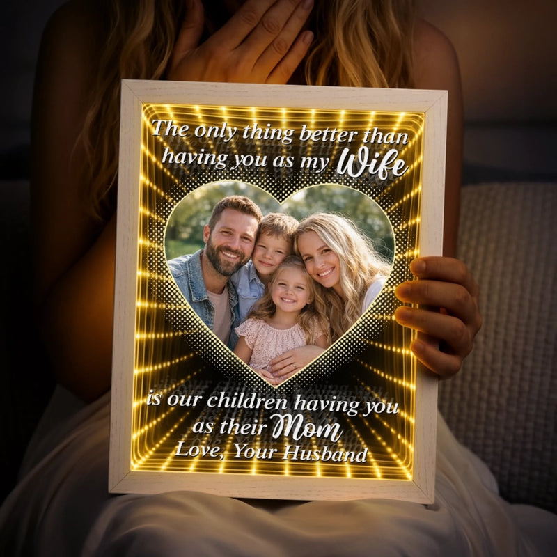 Custom Photo Infinity Mirror Light Box - Personalized Anniversary Wedding Gifts For Husband And Wife, Him And Her - In Your Eyes I See Eternity