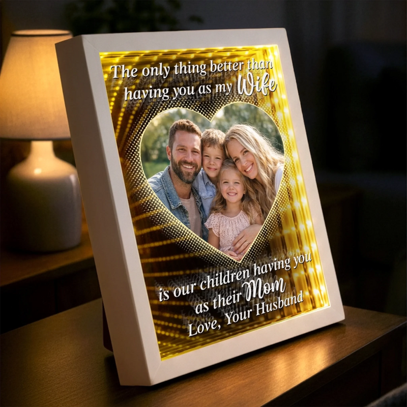 Custom Photo Infinity Mirror Light Box - Personalized Anniversary Wedding Gifts For Husband And Wife, Him And Her - In Your Eyes I See Eternity
