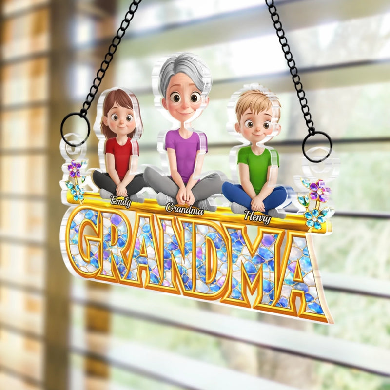 Custom Window Hanging Suncatcher Ornament - Personalized Mother's Day Birthday Gifts For Mom, Grandma - Grandma’s Love Never Fades