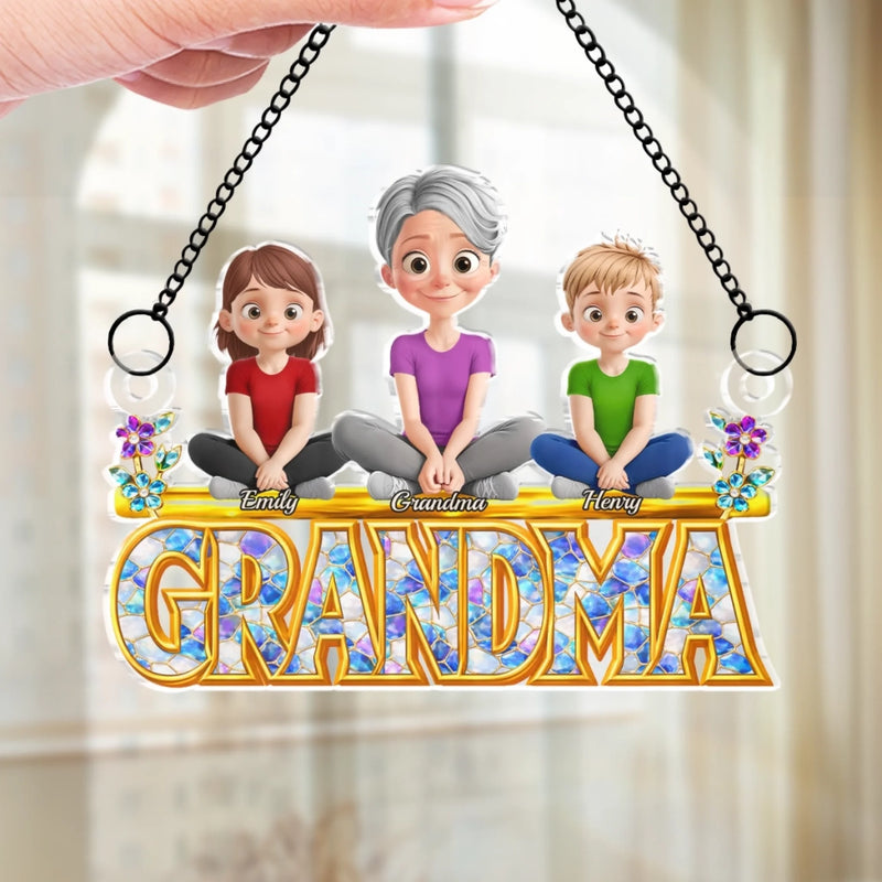 Custom Window Hanging Suncatcher Ornament - Personalized Mother's Day Birthday Gifts For Mom, Grandma - Grandma’s Love Never Fades
