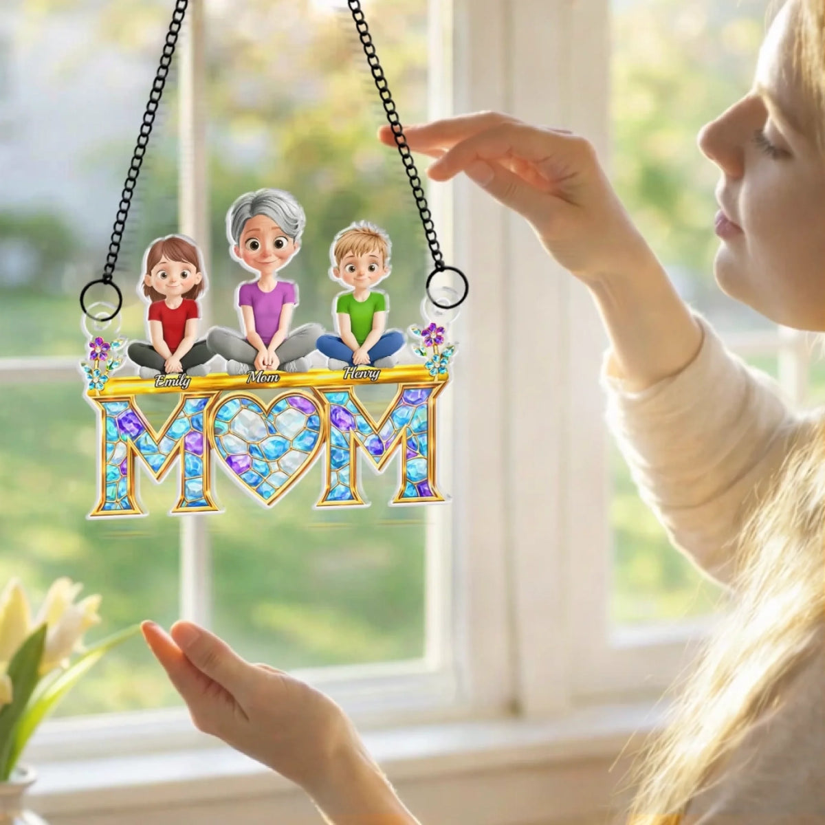 Custom Window Hanging Suncatcher Ornament - Personalized Mother's Day Birthday Gifts For Mom, Grandma - Mom, Our Sweetest Heart