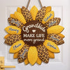 Custom Wood Sign - Personalized Mother's Day Birthday Gifts For Mom, Grandma - Sunflower Kisses And Grandkid Wishes