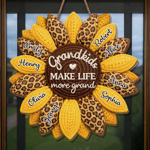 Custom Wood Sign - Personalized Mother's Day Birthday Gifts For Mom, Grandma - Sunflower Kisses And Grandkid Wishes