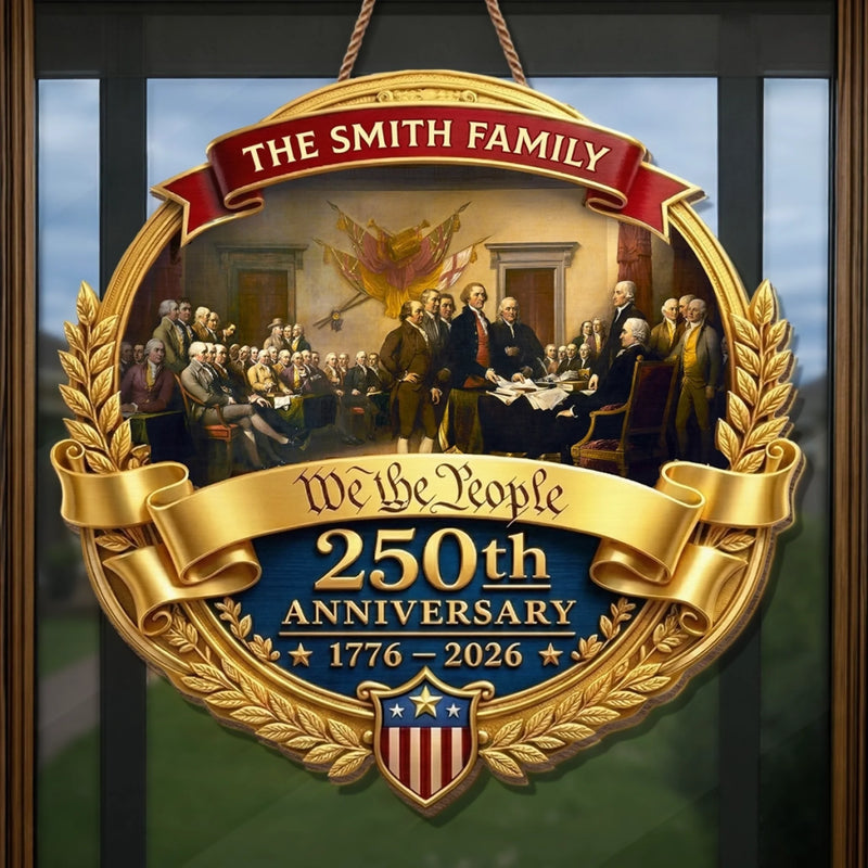 Custom Wood Sign - Personalized America 250th Anniversary Gifts For Mom, Dad, Brother, Sister, Kids - Freedom Shapes Our Journey