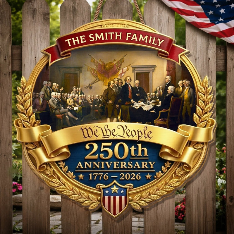 Custom Wood Sign - Personalized America 250th Anniversary Gifts For Mom, Dad, Brother, Sister, Kids - Freedom Shapes Our Journey