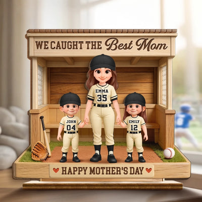 Custom 2-Layered Wooden Plaque - Personalized Mother's Day Birthday Gifts For Baseball Mom, Grandma - Our Home Team Hero