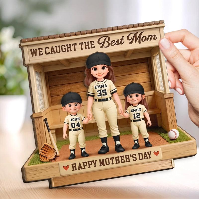 Custom 2-Layered Wooden Plaque - Personalized Mother's Day Birthday Gifts For Baseball Mom, Grandma - Our Home Team Hero
