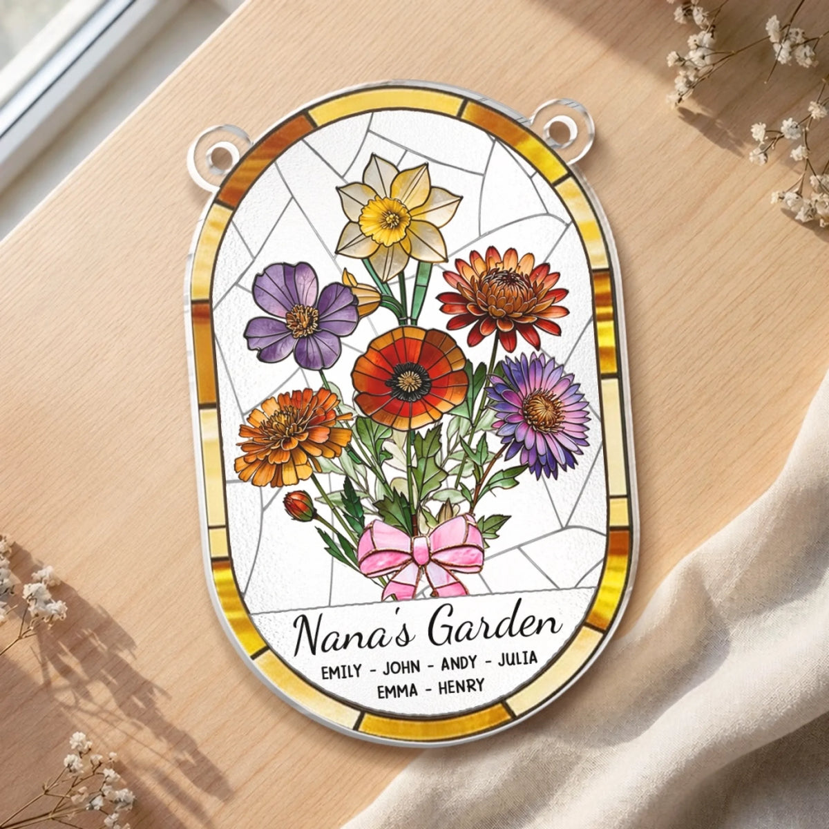 Custom Sunflower Window Hanging Suncatcher Ornament - Personalized Mother's Day Birthday Gifts For Mom, Grandma - A Little Garden Of Big Love