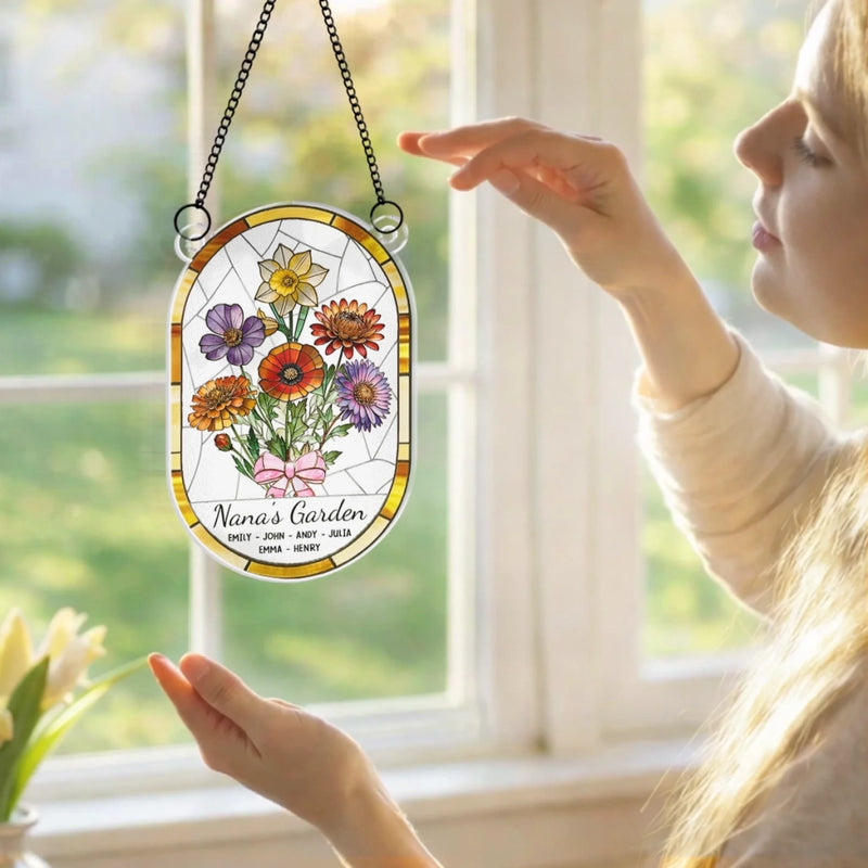 Custom Sunflower Window Hanging Suncatcher Ornament - Personalized Mother's Day Birthday Gifts For Mom, Grandma - A Little Garden Of Big Love