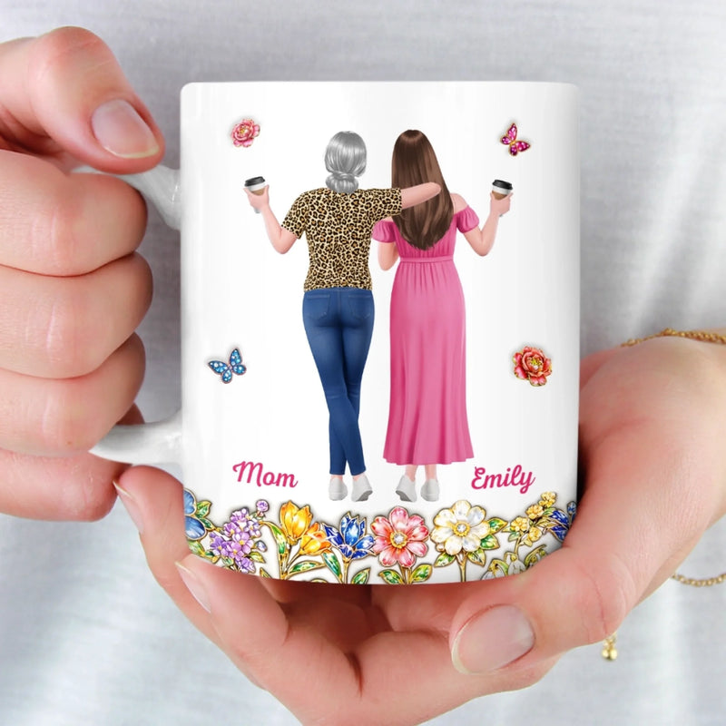 Custom 3D Inflated Effect Printed Mug - Personalized Mother's Day Birthday Gifts For Mom, Daughter - The Love Between Us Blooms On