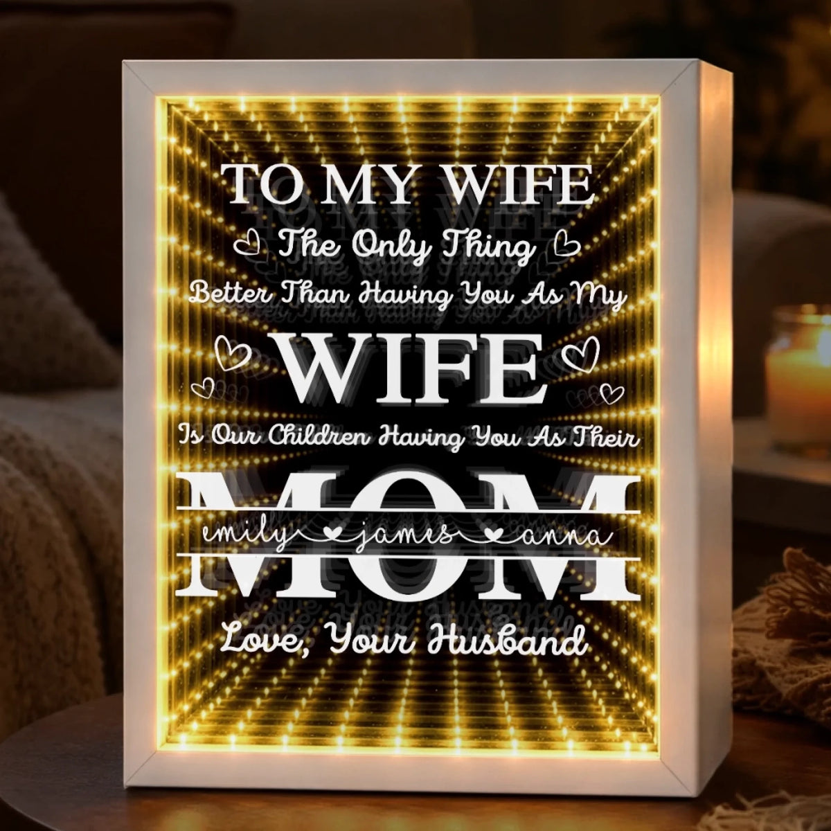 Custom Infinity Mirror Light Box - Personalized Mother's Day Anniversary Wedding Gifts For Husband And Wife, Him And Her - Loving You More Each Day