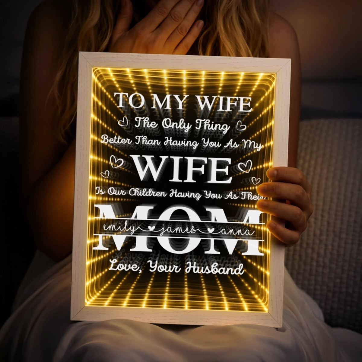 Custom Infinity Mirror Light Box - Personalized Mother's Day Anniversary Wedding Gifts For Husband And Wife, Him And Her - Loving You More Each Day