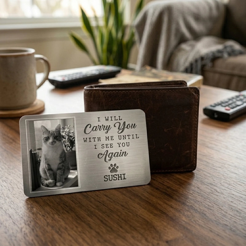 Custom Photo Aluminum Wallet Card - Personalized Pet Memorial Sympathy Gifts For Dogs, Cats - They Lived, They Loved, They Purred