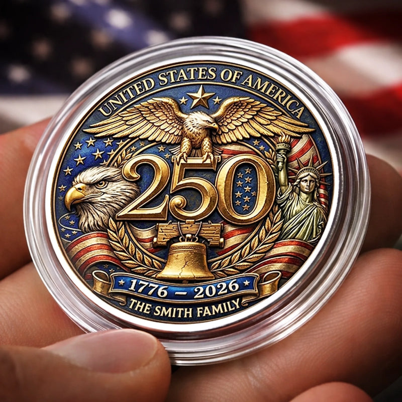 Custom Commemorative Keepsake Coin - Personalized America 250th Anniversary Gifts For Mom, Dad, Brother, Sister, Kids - United By Freedom