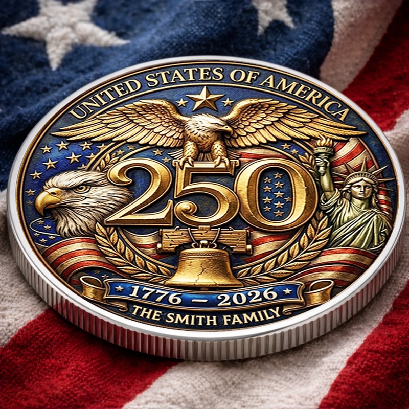 Custom Commemorative Keepsake Coin - Personalized America 250th Anniversary Gifts For Mom, Dad, Brother, Sister, Kids - United By Freedom