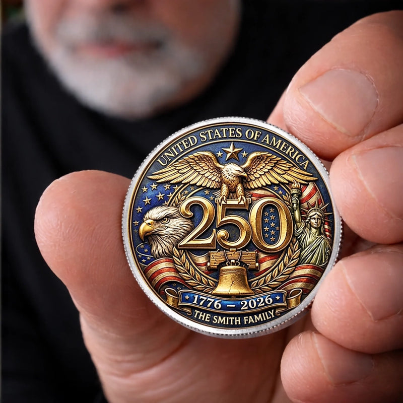 Custom Commemorative Keepsake Coin - Personalized America 250th Anniversary Gifts For Mom, Dad, Brother, Sister, Kids - United By Freedom