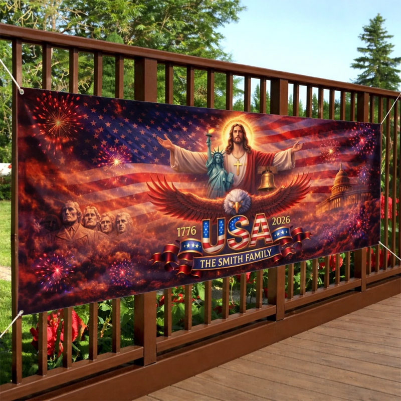 Custom Polyester Outdoor Banner - Personalized America 250th Anniversary Gifts For Mom, Dad, Brother, Sister, Kids - Courage Lights The Way