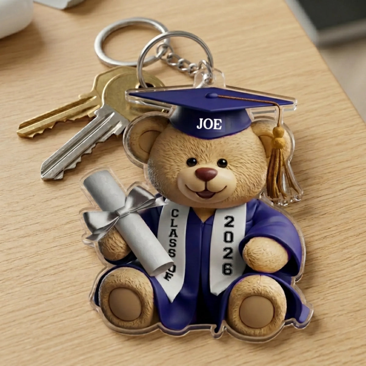 Custom Shaped Acrylic Keychain - Personalized Graduation Gifts For Him, Her - Pawsitively Proud Graduate