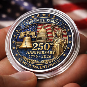 Custom Commemorative Keepsake Coin - Personalized America 250th Anniversary Gifts For Mom, Dad, Brother, Sister, Kids - Liberty Runs In Our Blood