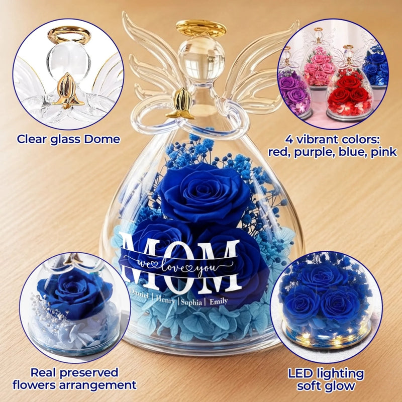 Custom Angel Dome With Preserved Flowers - Personalized Mother's Day Birthday Gifts For Mom, Grandma - Mom Love Always Shines