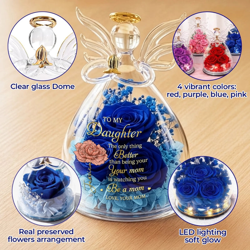 Custom Angel Dome With Preserved Flowers - Personalized Mother's Day Birthday Gifts For Mom, Daughter - Forever Thankful For Mom