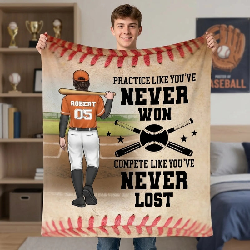 Practice Like You've Never Won - Family Personalized Custom Blanket - Gift For Family Members, Baseball Players, Baseball Lovers