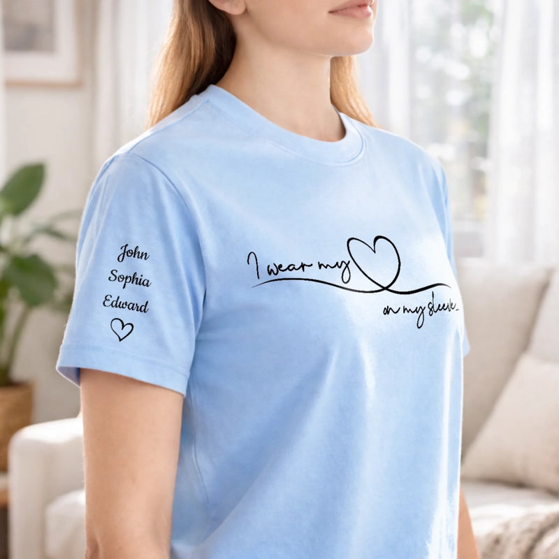 Custom Unisex T-Shirt With Design On Sleeve - Personalized Mother's Day Birthday Gifts For Mom, Grandma - Keeping Love Within Reach