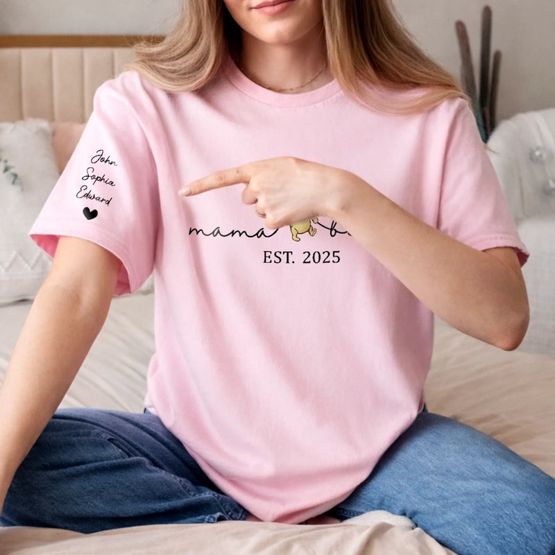 Custom Unisex T-Shirt With Design On Sleeve - Personalized Mother's Day Birthday Gifts For Mom, Grandma - Best Mama Bear Ever