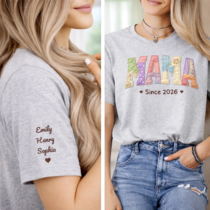 Custom Unisex T-Shirt With Design On Sleeve - Personalized Mother's Day Birthday Gifts For Mom, Grandma - Just Became Mom