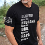Custom Unisex T-Shirt With Design On Sleeve - Personalized Father's Day Birthday Gifts For Dad, Grandpa - Stepping Into A New Legacy