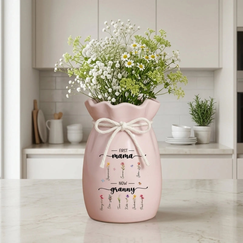Custom Flower Vase With Ribbon - Personalized Mother's Day Birthday Gifts For Mom, Grandma - Her Love Bloomed Into Generations