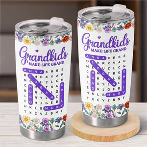 Custom Word Search Puzzle 3D Inflated Effect Printed Tumbler - Personalized Mother's Day Birthday Gifts For Mom, Grandma - Sweet Names, Sweeter Memories